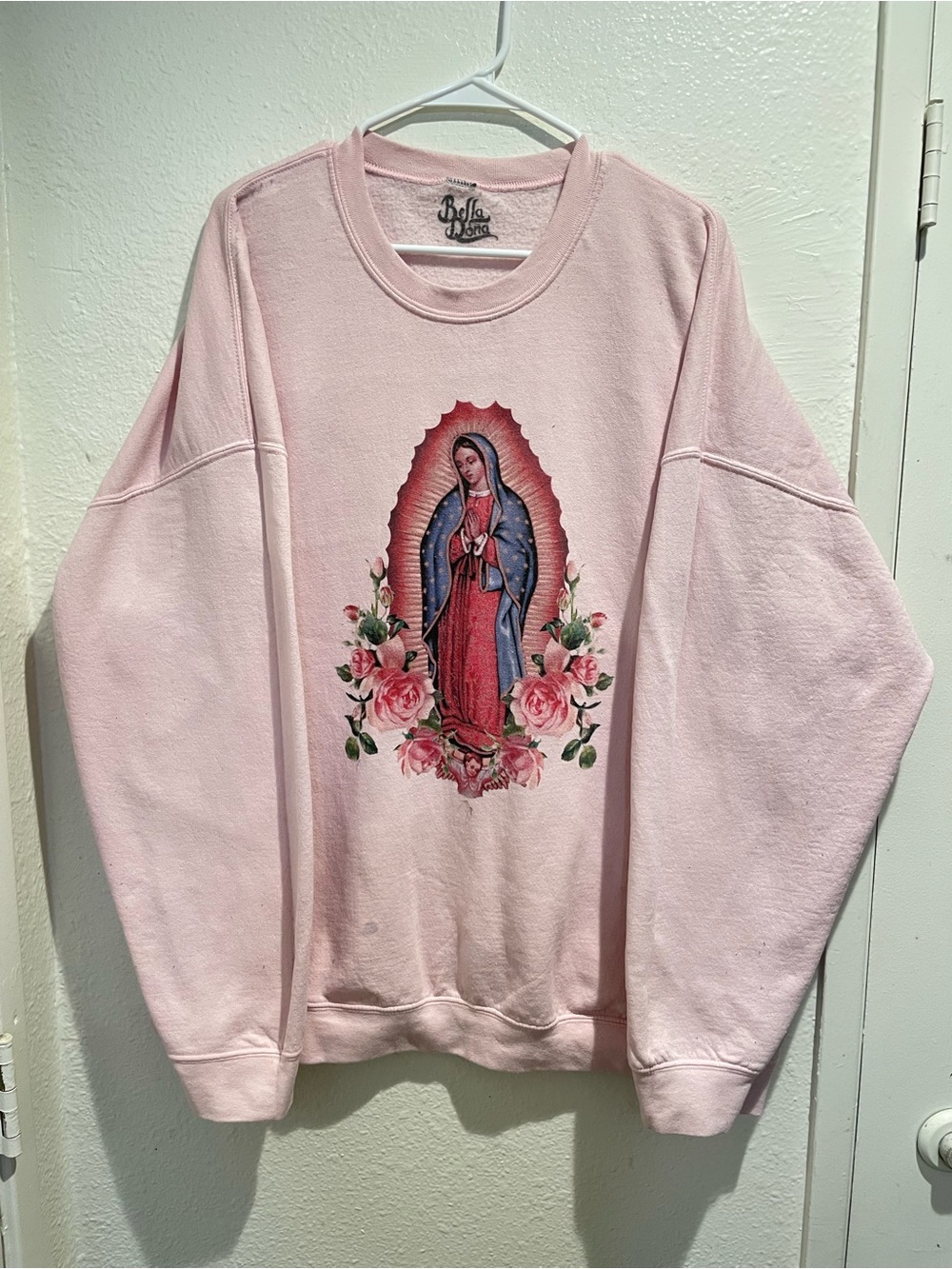 Bella Doña Pink Virgencita De Guadalupe Graphic Crewneck Sweatshirt 3XL